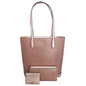 Kate Spade Tinsel Glitter Rose Gold Tote Bag + Wallet + Card Holder Set NWOT